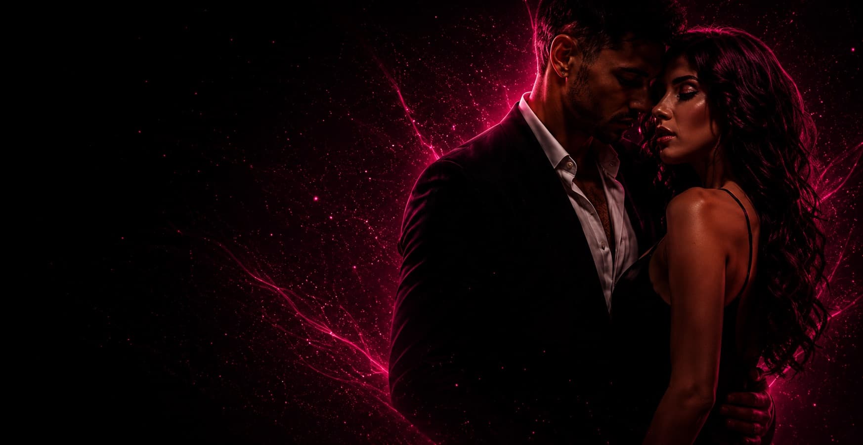 Romantic couple portrait with magenta glow representing quality standards and privacy